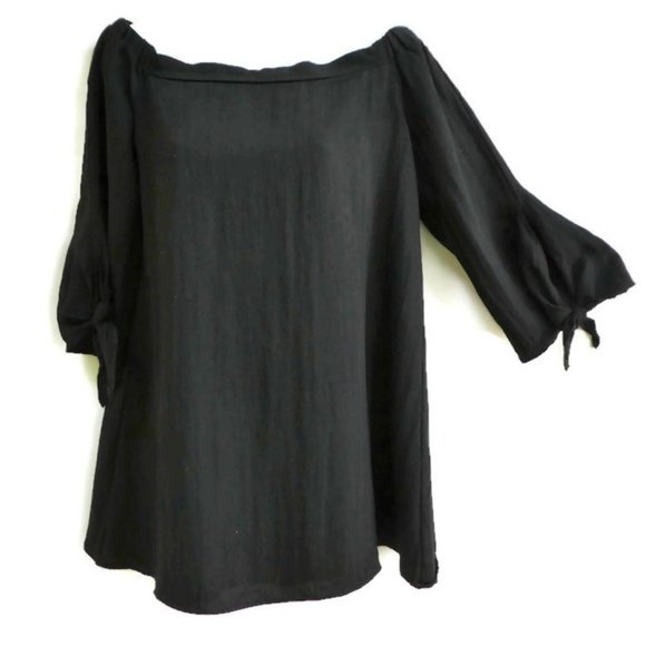 Ellison Tops - Ellison Blouse Off Shoulder Three Quarter Sleeves Lined Black Cotton M